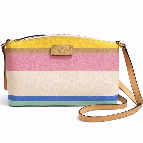 kate spade Handbags - Kate Spade NWOT Striped Yellow Pink Cream Blue Crossbody Bag.